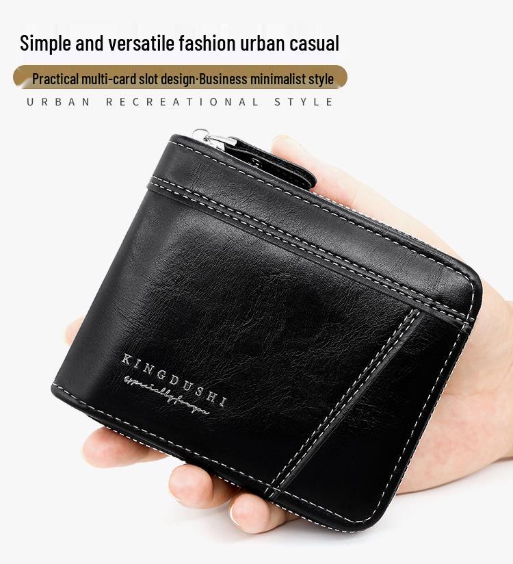Kingdushi Men's Compact Zipper Wallet: Fashionable, Casual, Large Capacity with Multiple Card Slots