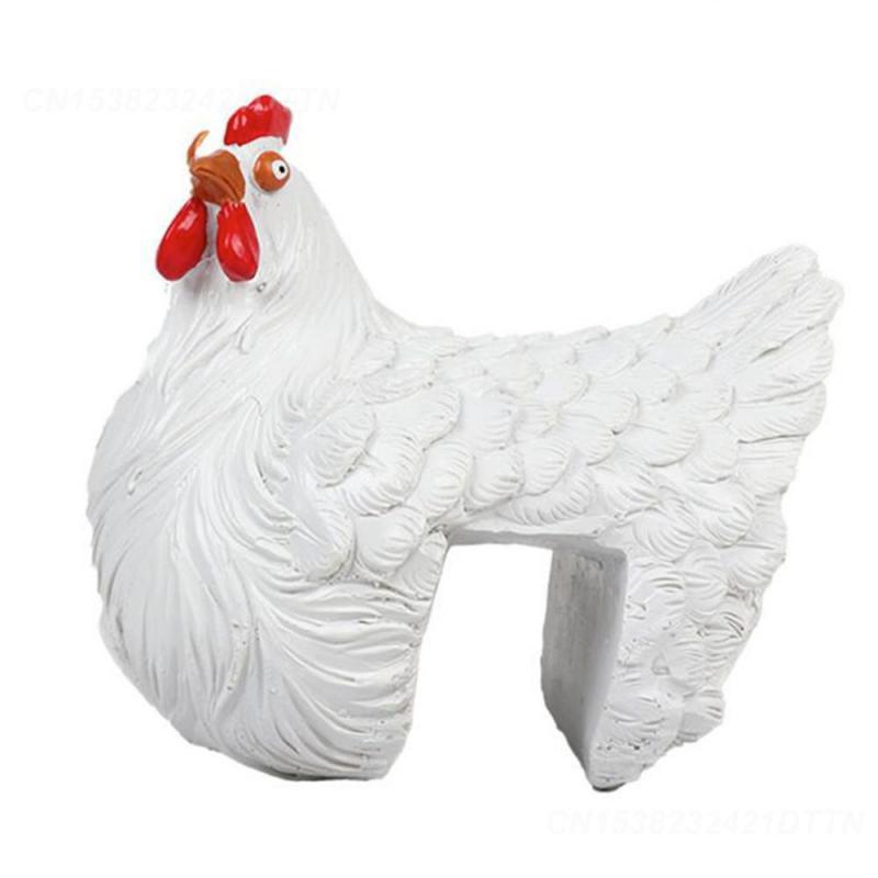 

Chicken Figure Housewarming Gift Plug In Resin Funny Backyard Decoration Chicken Sitting Fence Art Crafts Resin Outdoor