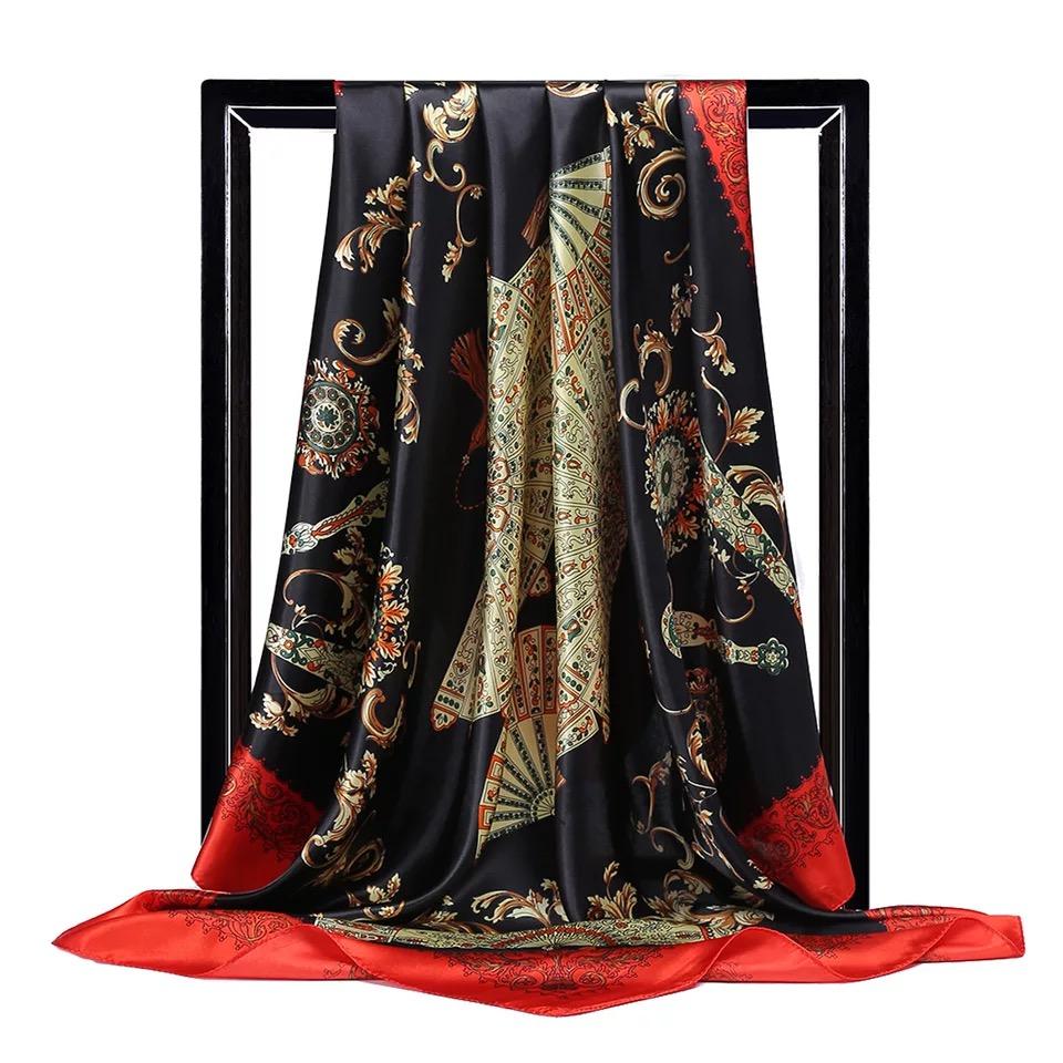 Fashion Scarves For Women Print Silk Satin Head Scarf Female 90cmx90cm Luxury Brand Square Shawl Large Hijab Scarfs For Ladies
