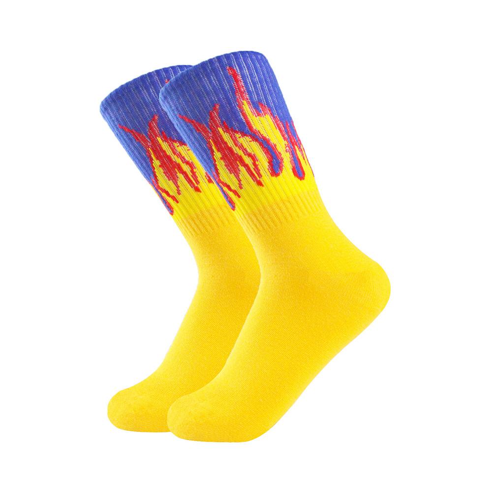 

Мужские и женские гольфы до середины икры, модные и универсальные гольфы с пламенем до бедра, хип-хоп спортивные носки 1 pair жёлтый