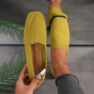 2024 jednokolorowe kwadratowe Toe siatkowe mokasyny płytkie damskie mieszkania buty miękkie dno dzianinowe mieszkania baletowe buty Casual buty wsuwane