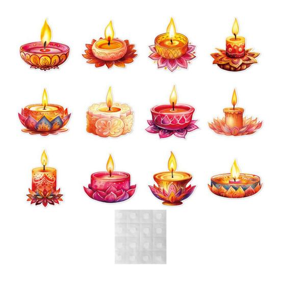 12 Pcs Diwali Festival Sticker Lotus Tealight Candle Holder Sticker Artificial Lotus Flower Labels for Traditional Decor Diwali Puja Party Supplies