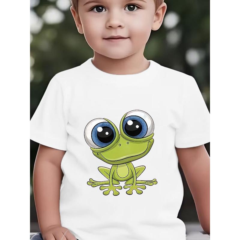 European sizes Boys' Short-Sleeve T-Shirt with Cute Cartoon Frog Pattern, New Summer Breathable Baby Top, Infant and Toddler Casual Crew Neck T-Shirt