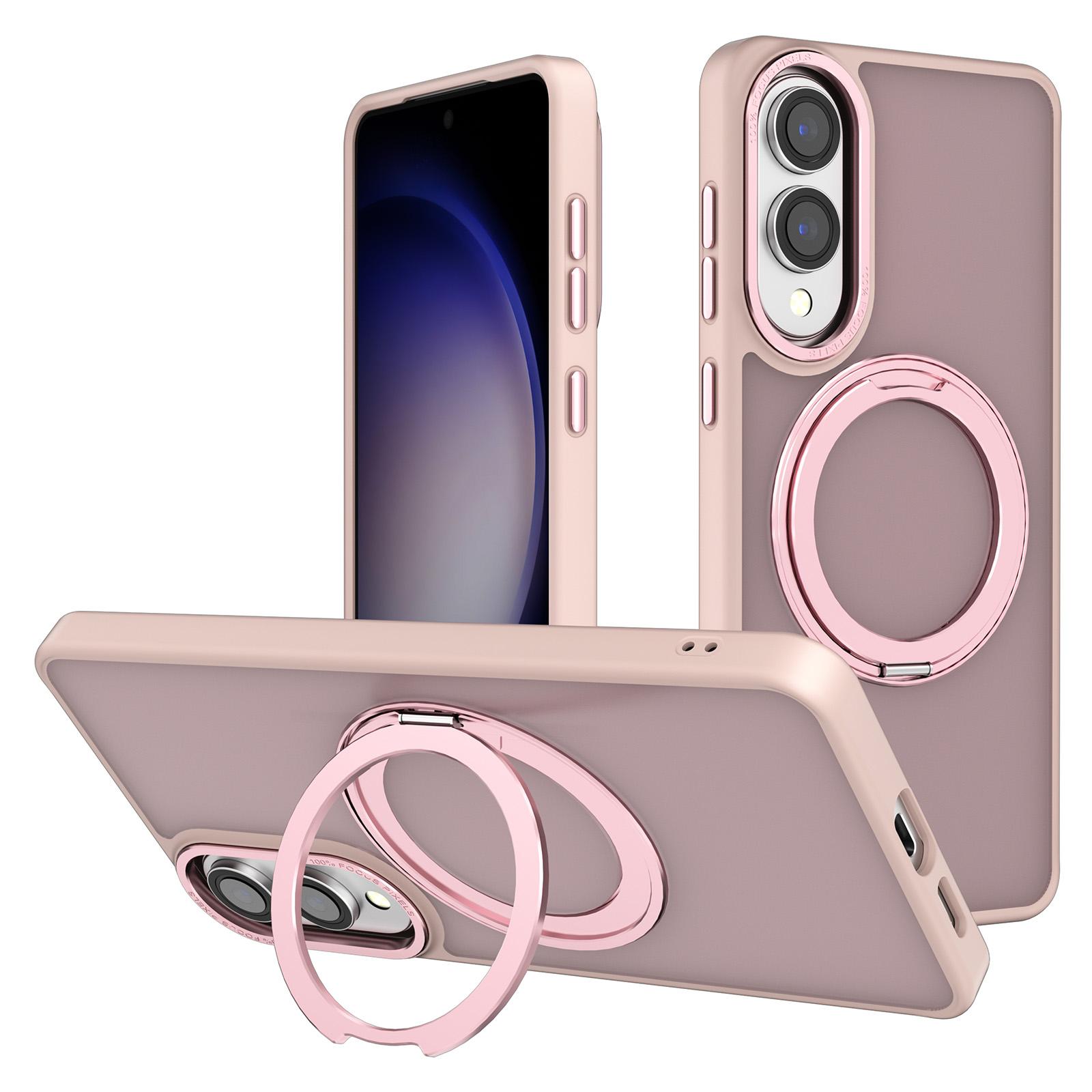 

For Samsung Galaxy S25 Edge Case Rotatable Magnetic Kickstand TPU+PC Skin-Touch Phone Cover Pink