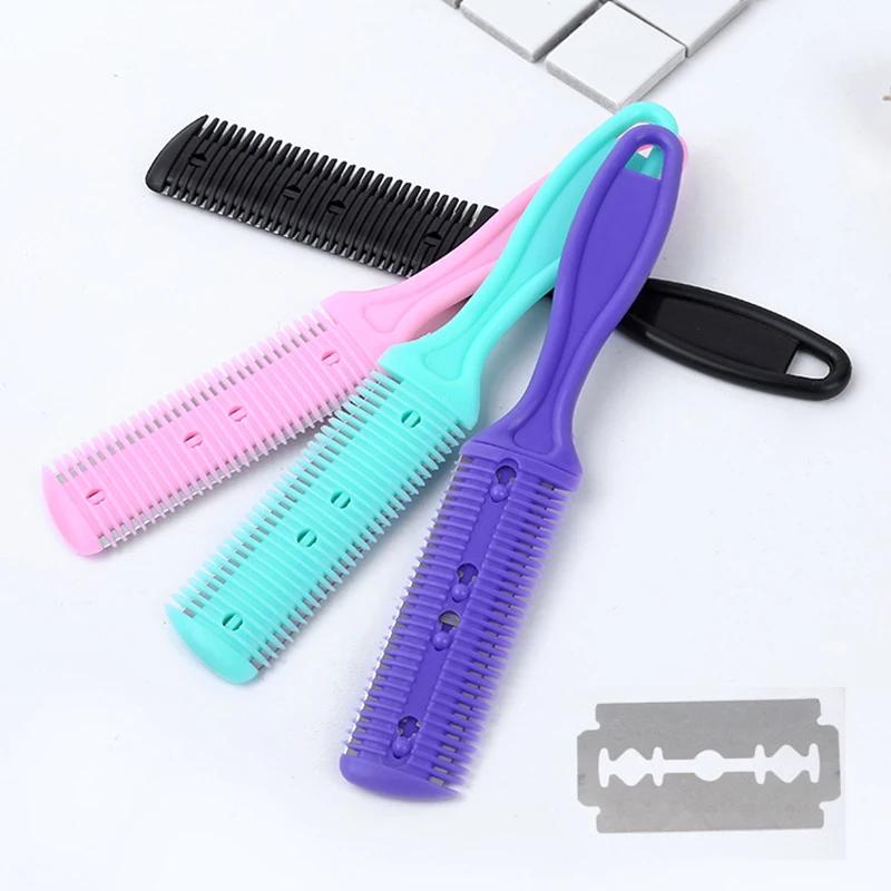 Hair Shaving Comb With Razor Blade Hair Brushes Hair Trimmer Cutting Thinning Haircut Tool Professional Barber Salon Hairs Knife