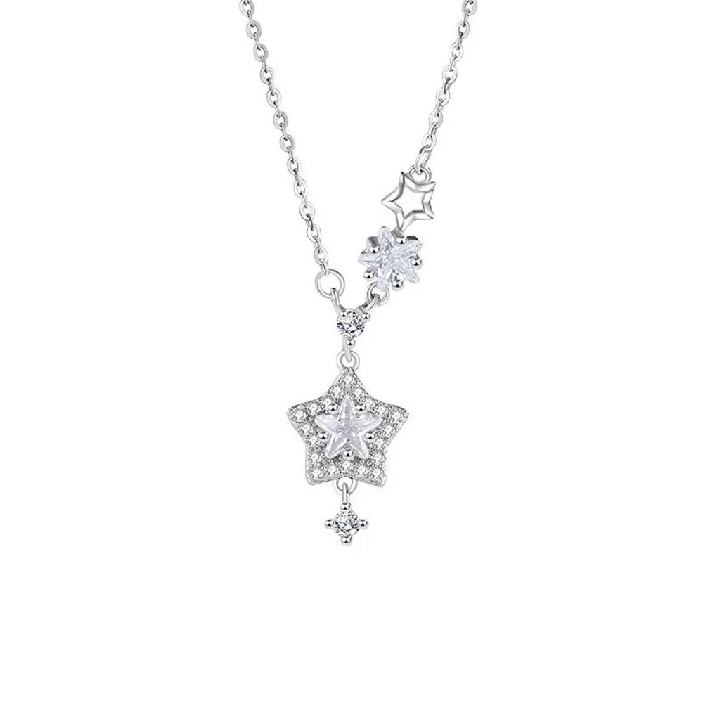 Sterling Silver Diamond Star Necklace for Women - Elegant and Fashionable Clavicle Chain