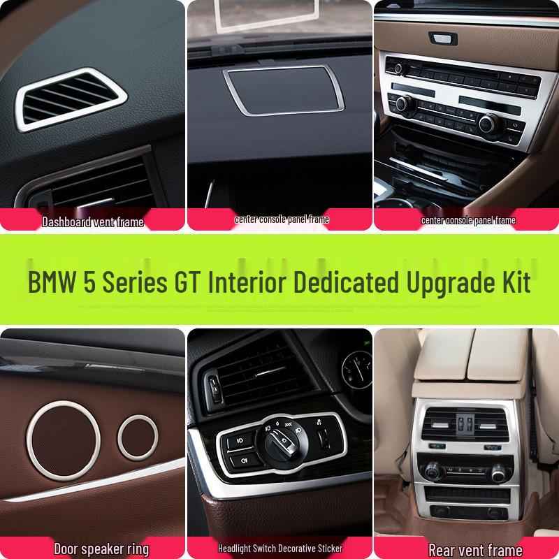 BMW 5 Series GT Interior Modification: Center Console Vent & Window Lift Handle Bright Strip Stickers for 528 535i.