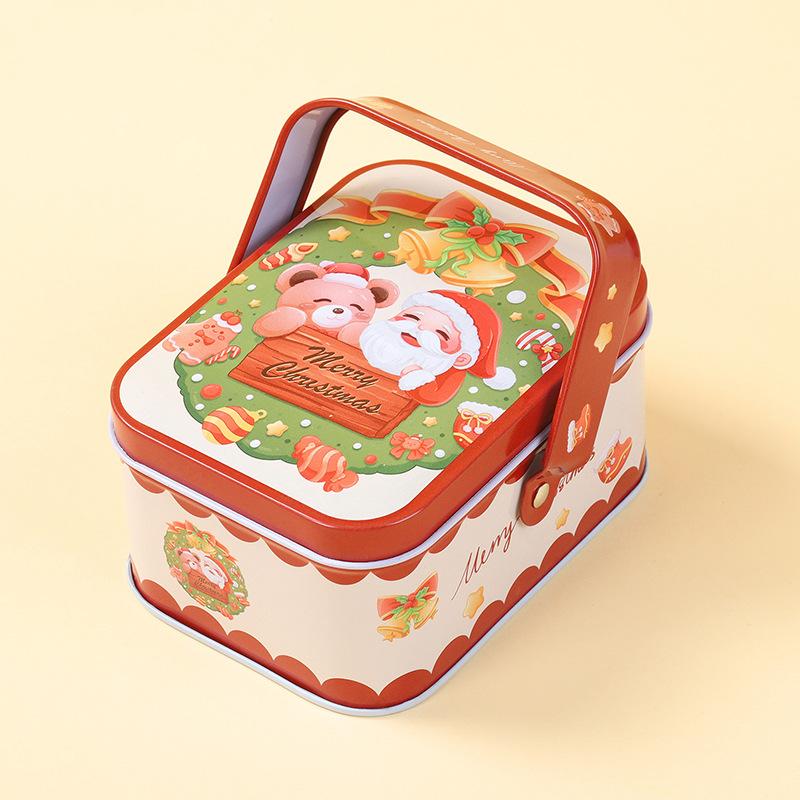 Niedliche Weihnachts-Blechgeschenkbox Eisen mit Griff Metall-Bonbondose Exquisite Santa Claus Blechdose Bonbondose