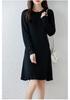 Women's Pure Wool Ruffle Knit Dress - Mid-Length, Long Sleeve, Loose Fit
