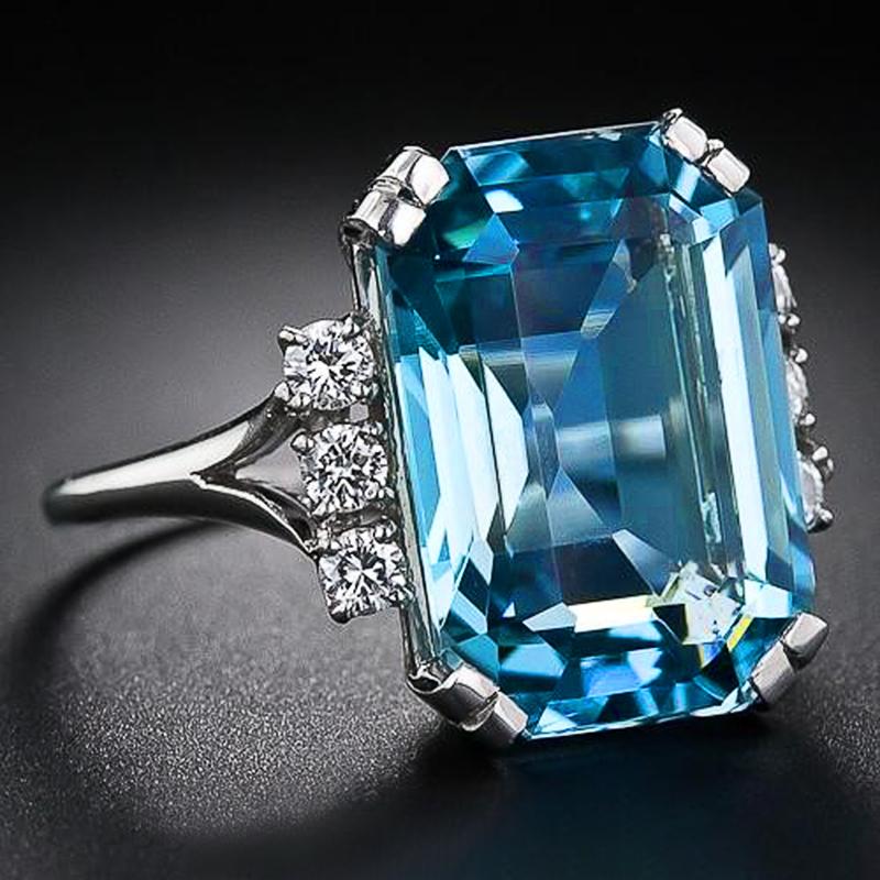New Gorgeous Big Sky Blue Stone Women Ring Romantic Anniversary Gift Elegant Lady Dance Party Accessories Ring Trendy Jewelry