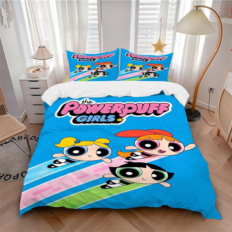 3pcs Blossom Bubbles Buttercup Printed Quilt Set - Includes 1 Quilt Cover and 2 Pillowcases, Machine Washable - Suitable for All Seasons.F002