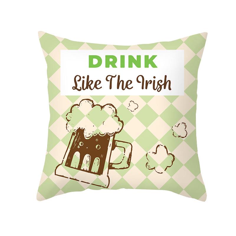 St. Patrick's Day Pillow Cover Nordic Green Four-leaf Clover Sofa Cushion Cover Peach Skin Pillow Cover
