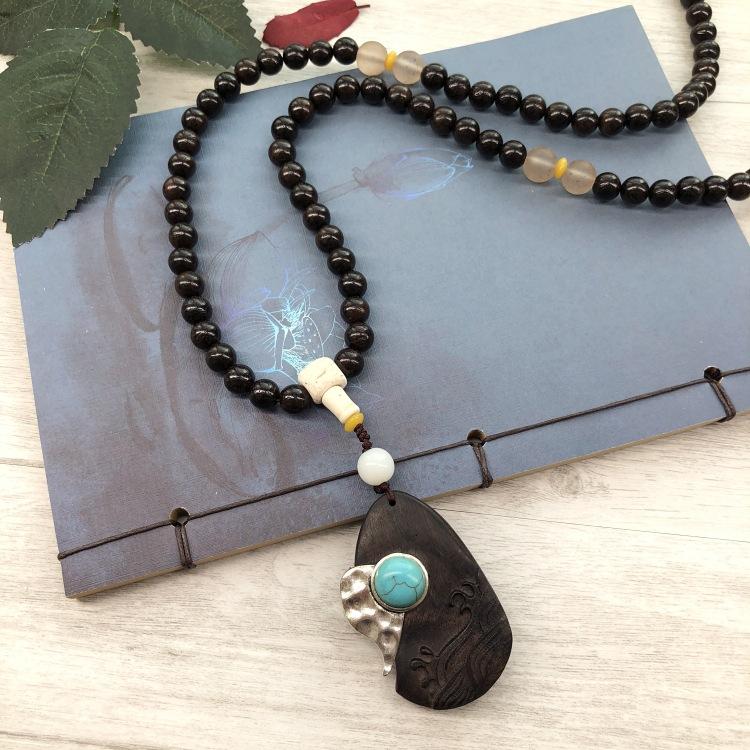 Retro Literary and Artistic Ebony Long Necklace, Men's and Women's Clothes Accessories Pendant, Versatile Sweater Chain Pendant