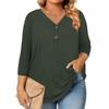 Womens 3/4 Length Sleeve Tops Plus Size Button Down V Neck Shirts Blouses Casual Solid Color Loose