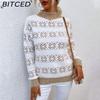 BITCED Autumn/Winter Women's Knitted Sweater with Half-High Neckline and Christmas Snowflake Pattern