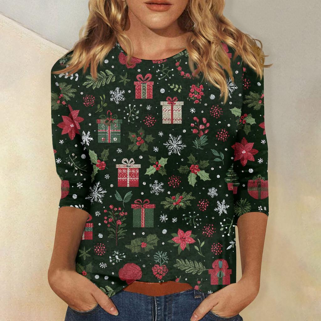 Women's Tops Three-quarter Sleeve Shirt V-neck Loose Casual Shirt Print T-shirt