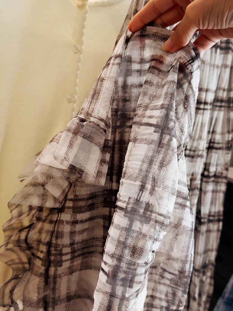 Elegant Pleated Plaid Lace Mesh Midi Skirt - Women's Spring/Summer Fashion