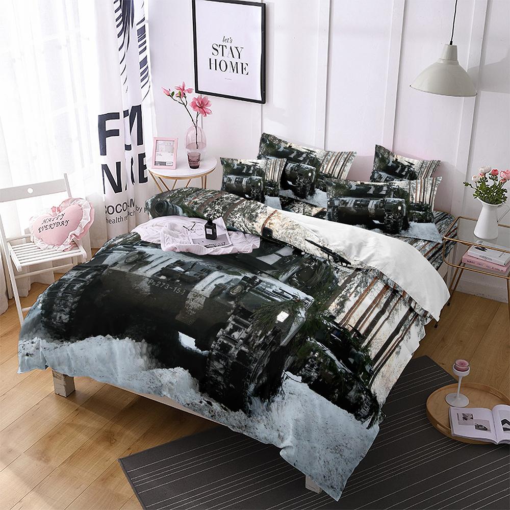 Tank King Queen Duvet Cover Camouflage Military Tank Bedding Set for Teens Adults Weapons of War 2/3pcs Polyester Quilt Cover