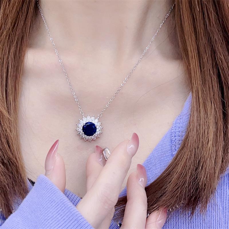 Women s Sapphire Sunflower Pendant Necklace - Light Luxury Clavicle Chain Design