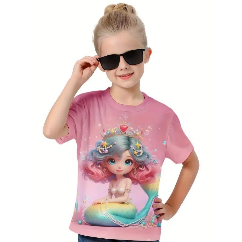 Kids T Shirt Spring Autumn Girls' Printed Top Short Sleeve Round Neck Bottom Top T-shirt Personalized Trendy Clothing Shirt