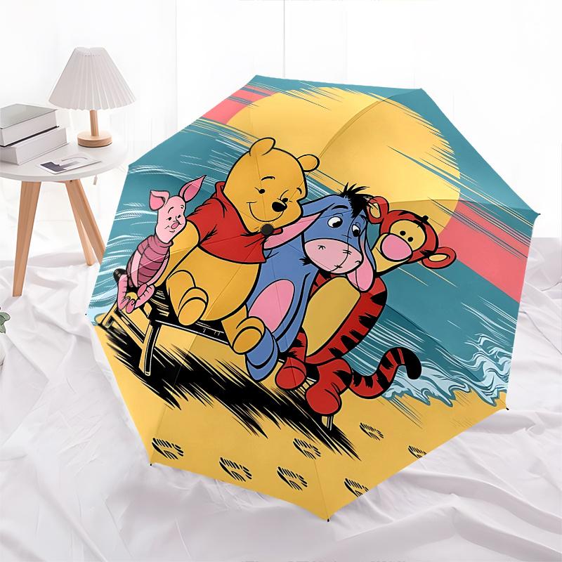 1 Auto Open Pooh Bear, Tigger Themed Colorful 8-rib Portable Umbrella for Men and Women, A Compact Commuting Companion Suitable for Daily Dr