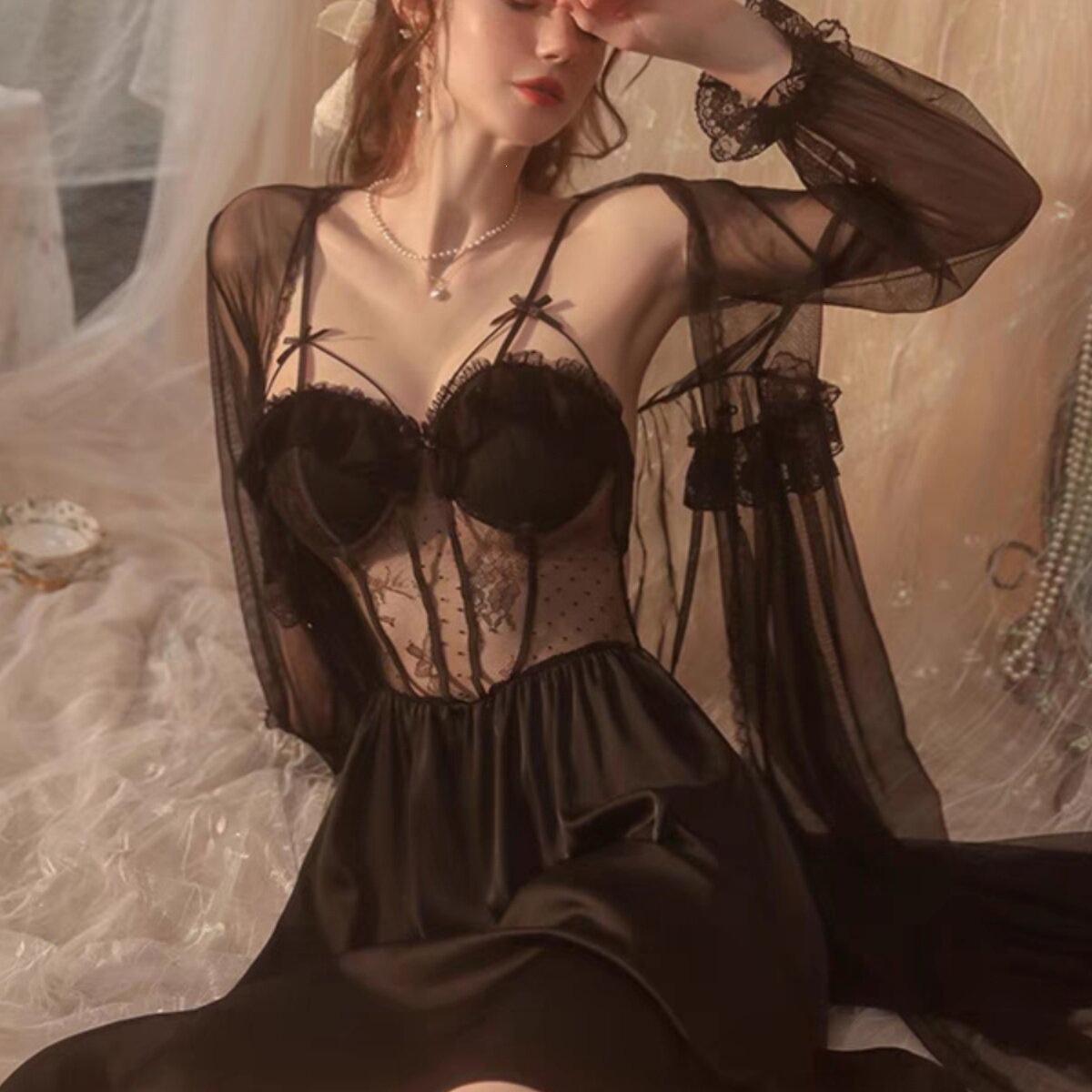 

Plus Size Women s Ice Silk Lace Nightgown Pajamas - Sexy Spring & Summer Camisole Robe Homewear 2XL (140-160 jin)