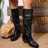 Fashion Women's Size 36-43 Pleated High Boots British Style Autumn New Thick Heel Retro Sleeve Women's Comfortable Mid-heeled Boots