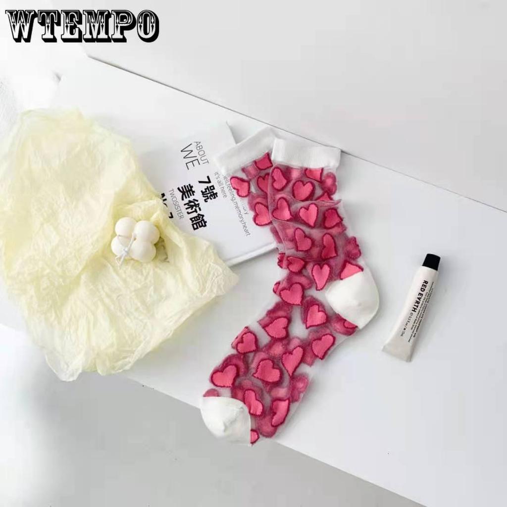 6pcs Crystal Long Socks Women Spring Summer Love Transparent Glass Silk Japanese Cute Thin Mid-Calf Stockings