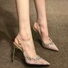 New pointed rhinestone high heels women's silver sandals empty feet stiletto shoes