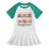 Girls' Summer Cartoon Pleated Ruffle Dress with Raglan Short Sleeves