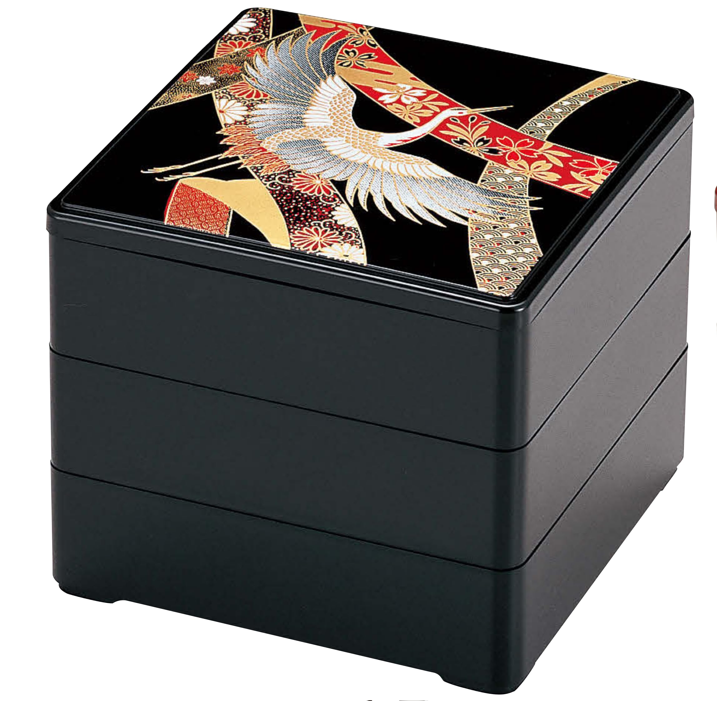 

Wakaizumi Black Box with Knotted Crane 3 Lacquerware, 6-inch (Black Interior), Tiers, H-152-7A чорний