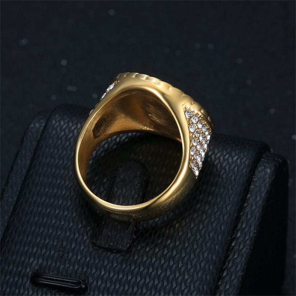 Hip Hop Iced Out Bling Dollar Signs Ring Male Gold Color Stainless Steel Rapper Big Round Money Rings For Men Party Jewelry Gift