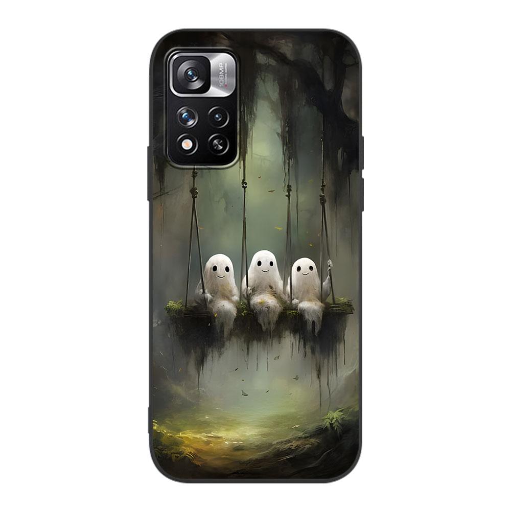 Aesthetic Cute Ghost Art Case for Xiaomi Redmi Note 11 10S 8T 10 12 Pro Plus 11T 8 9 11E 11S 5 9S 7 Soft TPU Black Phone Cover