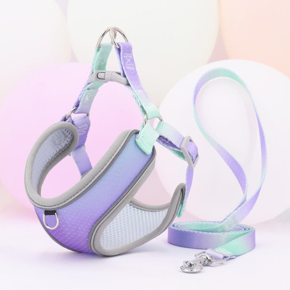 With Reflective Strap Dog Chest Back Dog Leash Gradient Color Dog Walking Leash  Puppy
