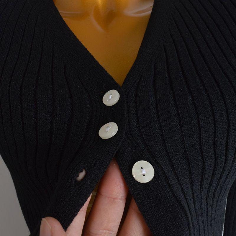 French Simplicity New Arrival V-neck Single Breasted Knitting Cardigan Women's Clothes Spring & Fall Slim Fit Slimming Long Sleeves Outerwear Top