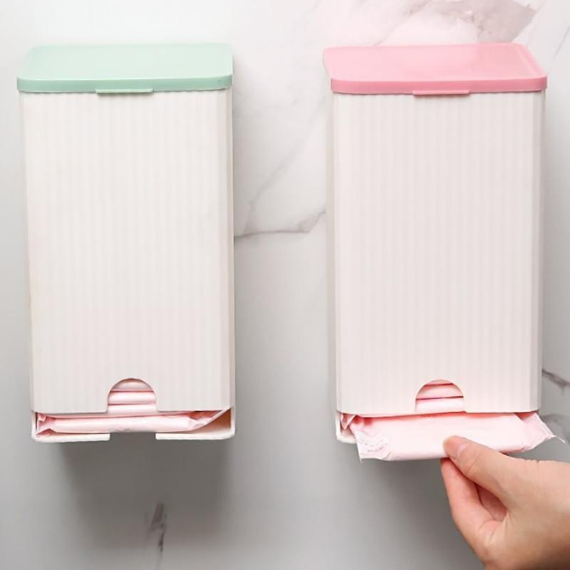 1Pcs Wall Mounted Sanitary Napkin Storage Box Tissue Paper And Cotton Swab Storage Box Multifunctional Flip Cover Box