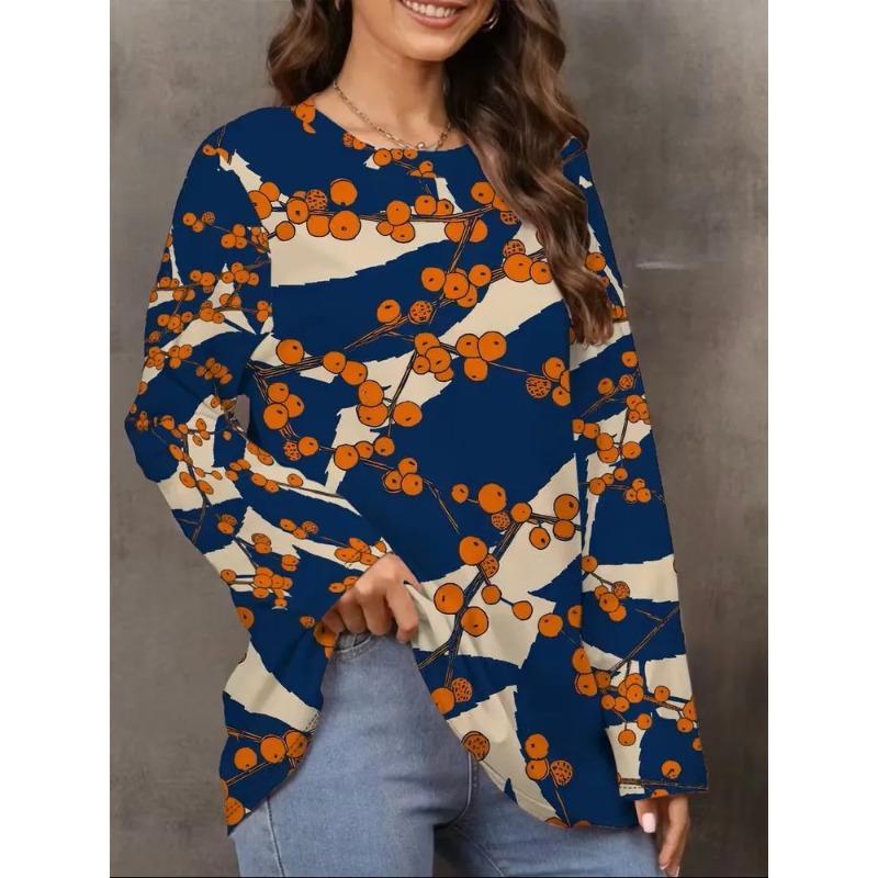 Damen Herbst und Winter 3D-Druck Rundhals Langarm T-Shirt Mode Vielseitig Trend Atmungsaktiv Lässig