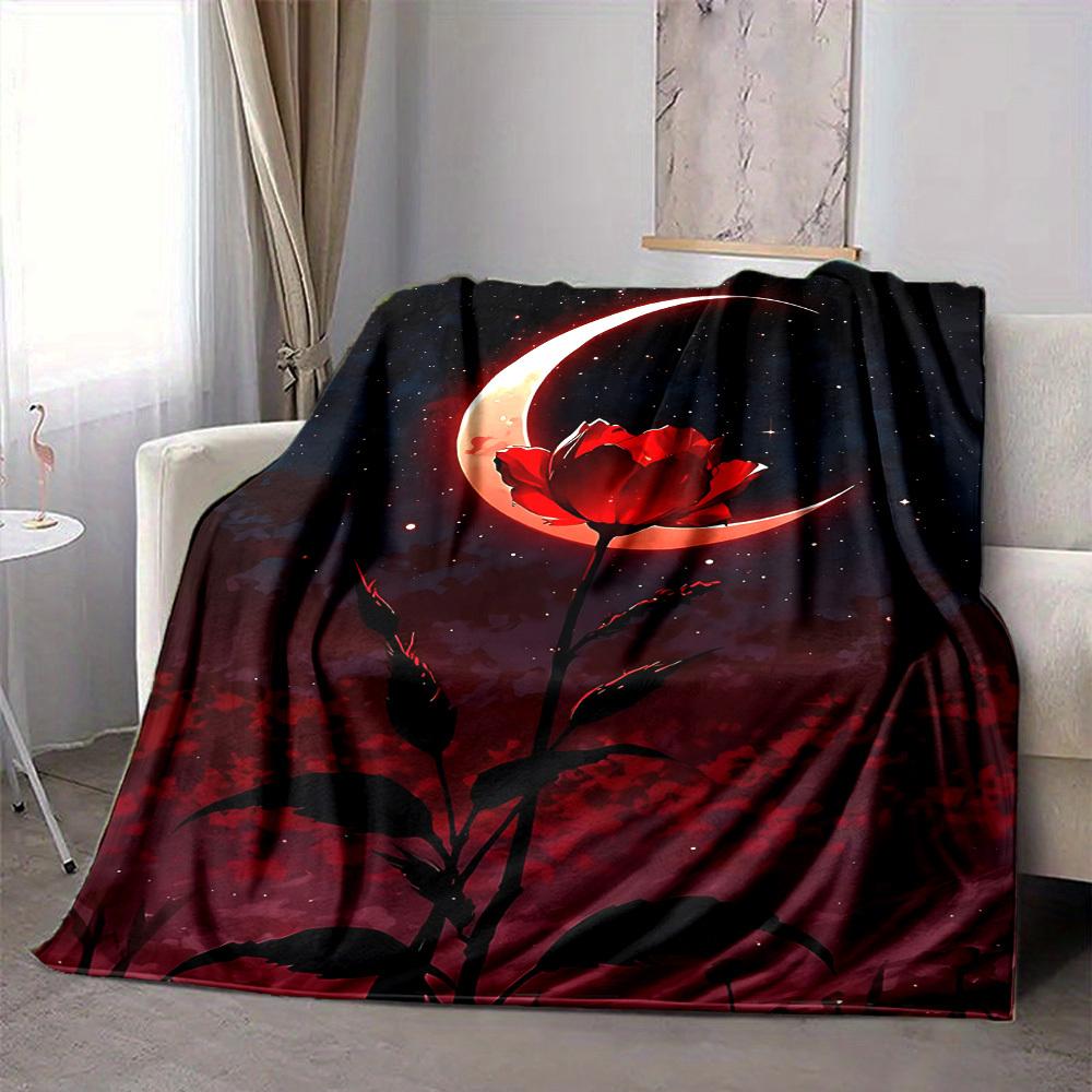 

1pc Moon Rose Blanket, Lightweight Flannel Throw Blanket for Sofa, Bed, Travel, Camping, Living Room, Office, Couch, Chair, and Bed 80cmx120cm