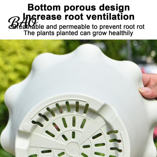 Flower Pot for Balcony Wavy Edge Planter with Saucer, Thickened Breathable Plastic Drainage Holes, Modern Plant Indoor Outdoor Plants Round