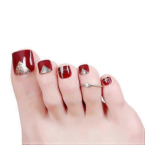 24pcs Square Full Cover False Toenails Set Glitter Acrylic Fake Toenails for Women with Adhesive