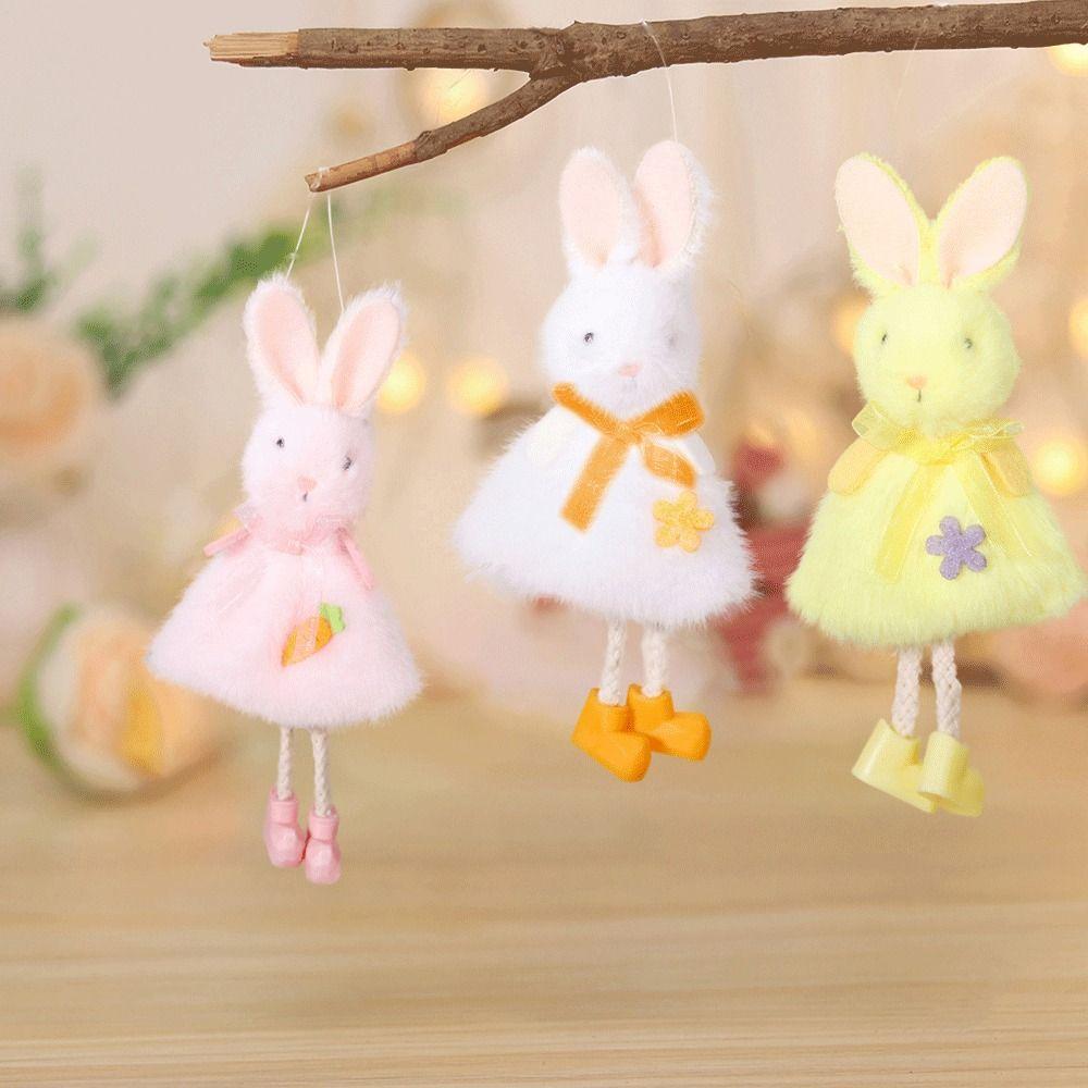 Plush Rabbit Doll Pendant Cute Happy Easter Decoration Easter Long Legs Bunny Doll Children Gift