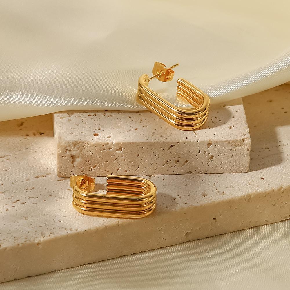 Yori Geometric Unusual Stainless Steel Metal Stud Earrings 18K PVD Plated Texture Golden Fashion Unique Jewelry