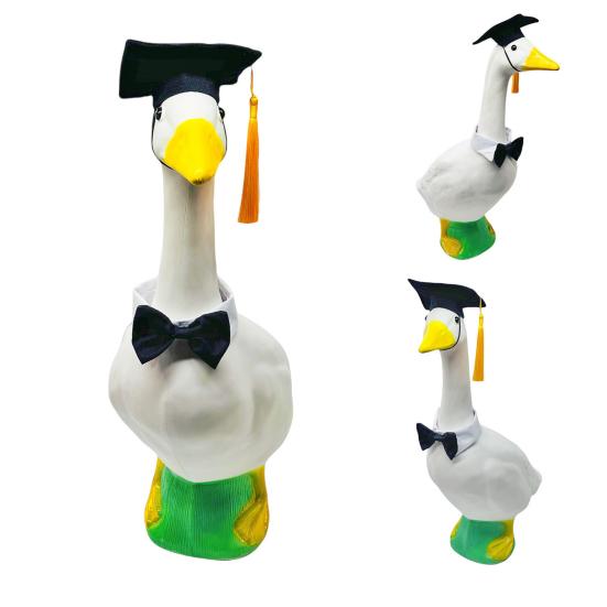 Yousheng 1 Set Lawn Goose Graduation Outfits Black Bachelor Hat Bowknot Tie Outdoor Yard Paty Goose Statue Decoration Dress-up Clothing Costume
