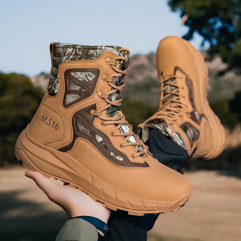 

Men’s Tactical Leather Desert and Mountaineering Boots - Outdoor Military Combat and Training Footwear 46