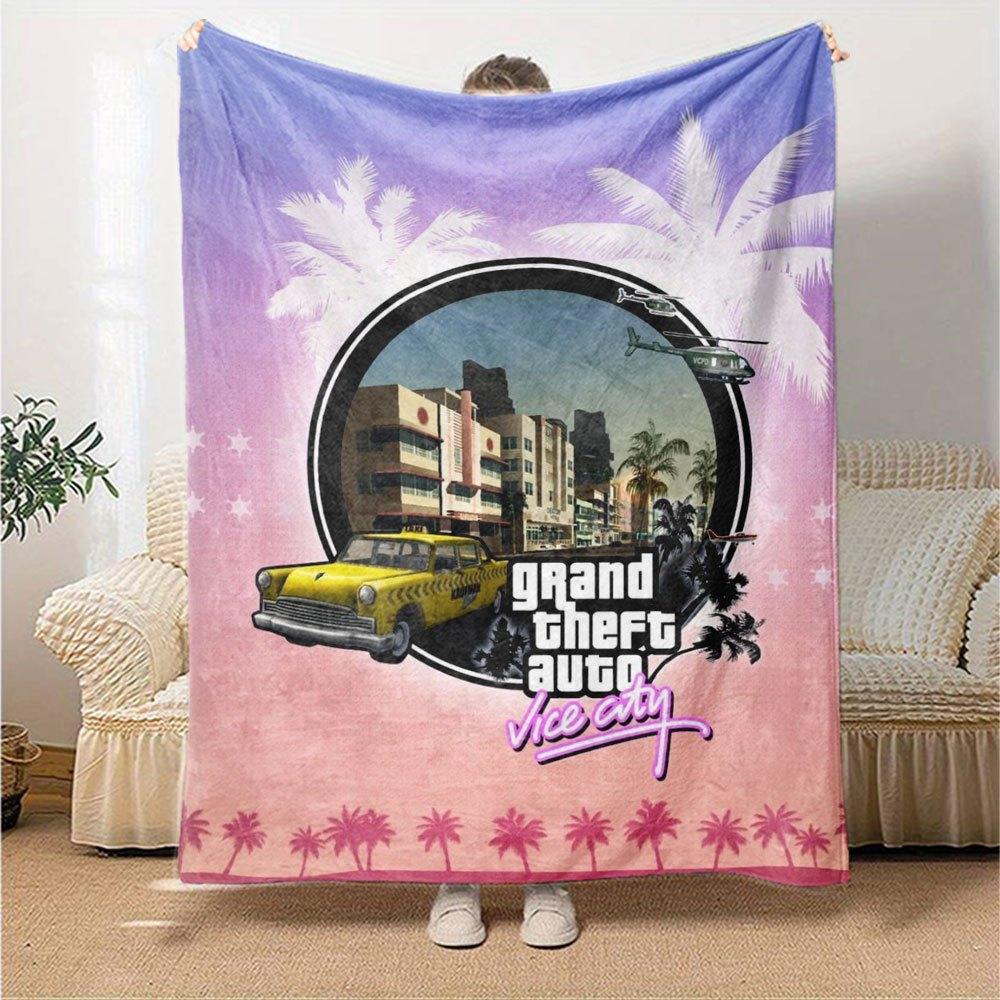 1 pezzo Coperta Morbida in Flanella Grand Theft Auto con Stampa di Designer Una coperta accogliente per tutte le stagioni, perfetta per il divano, il letto, l'ufficio