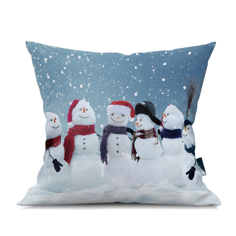 2022 New Christmas Snowman Peach Skin Pillow Case Cute Cartoon Waist Pad Back  Home Decoration