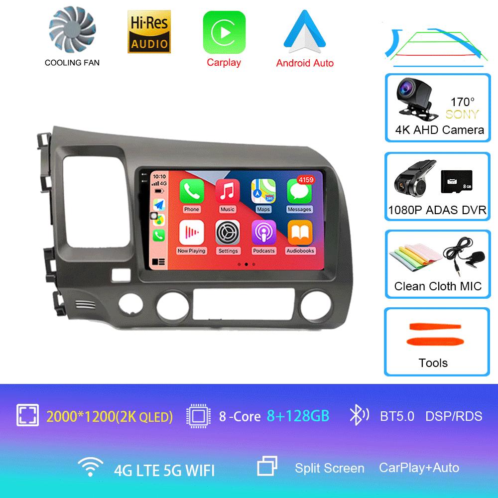 For Honda Civic 8 2005-2012 Car Radio Multimedia Player GPS Navigation 2din Auto Stereo DVD 4G WiFi Carplay Android 14