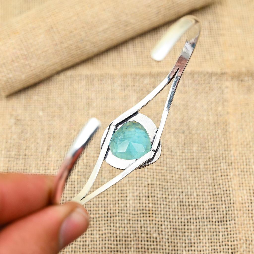 Blue Topaz Gemstone Handmade 925 Solid Sterling Silver Bangle For Wedding Gift