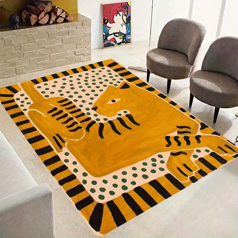 Soft Cozy Abstract Tiger Printed Area Rug Non Slip Washable Floor Mat for Living Room Bedroom Bohemian Style Home Decor Carpet