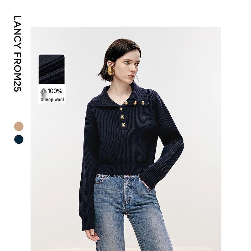 

LANCY EiLEEN ELITEE Pure Wool French Design Lapel Knit Sweater 2XL